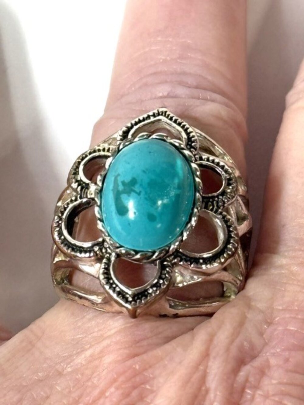Turquoise and silver statement ring.